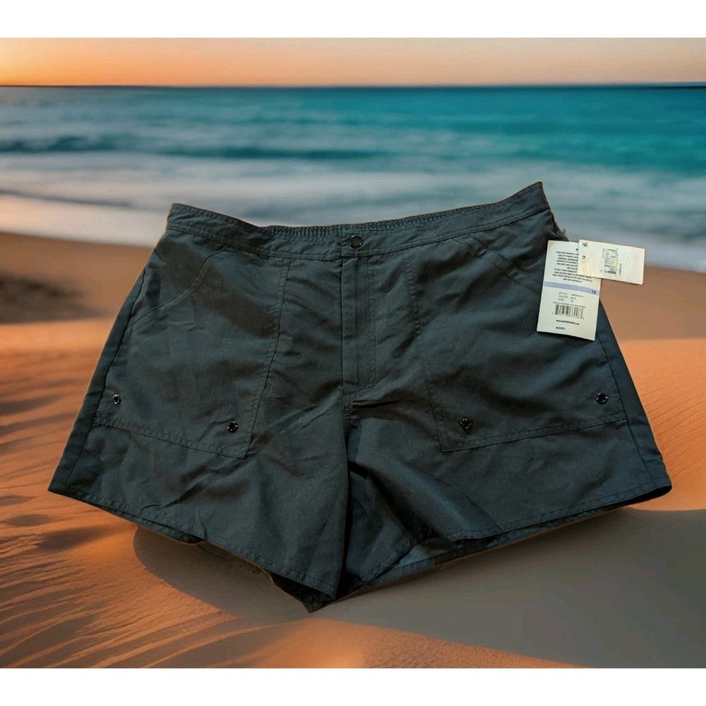 Maxine Of Hollywood Black Swim Board Shorts Pockets Lined Plus Sz 18 MM6NL53 NEW